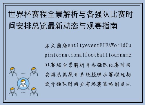 世界杯赛程全景解析与各强队比赛时间安排总览最新动态与观赛指南